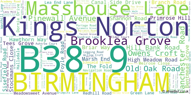 A word cloud for the B38 9 postcode